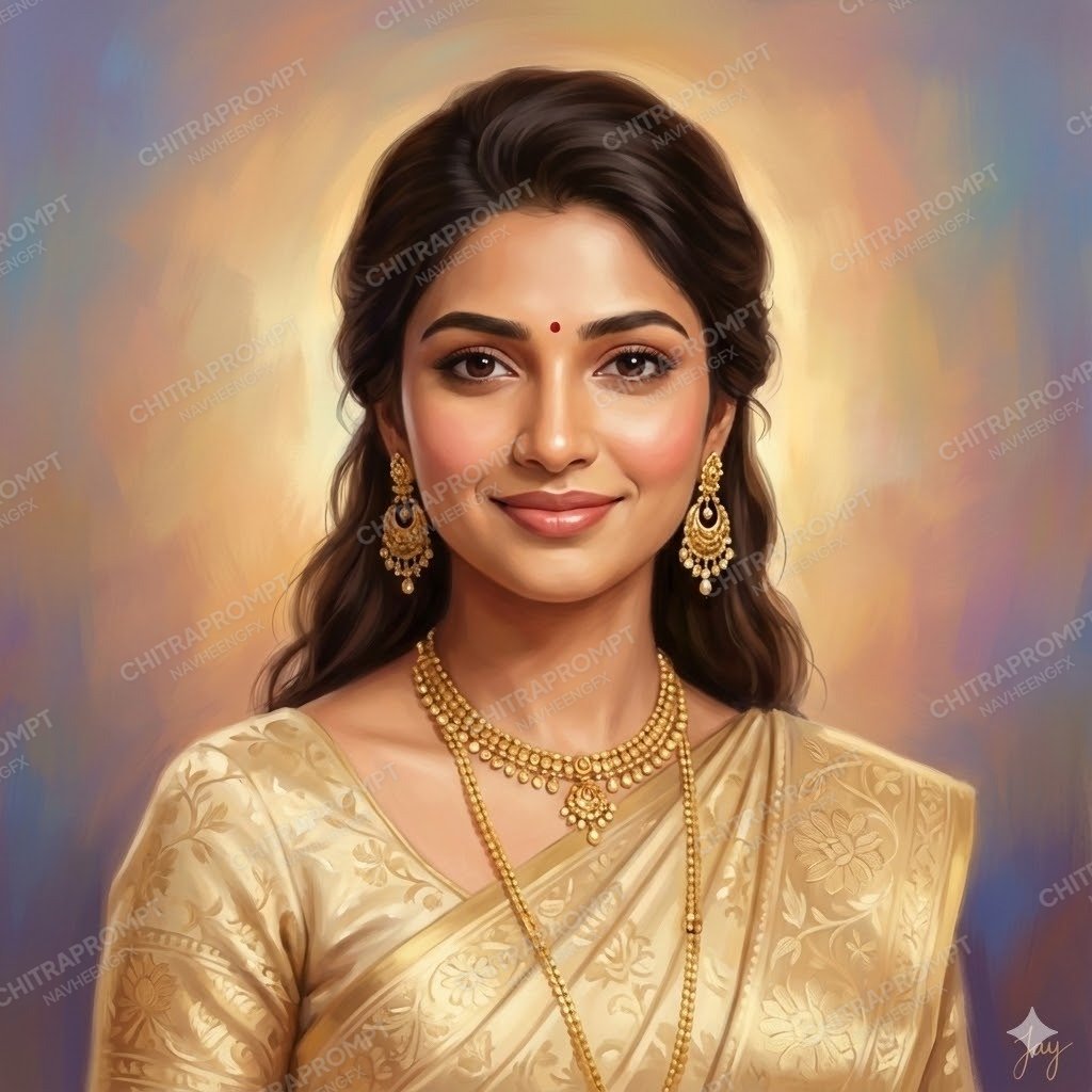 Saree Elegance: Oil Portrait