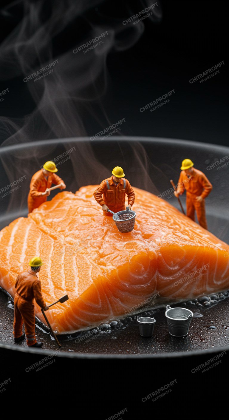 Tiny Workers' Giant Salmon Feast