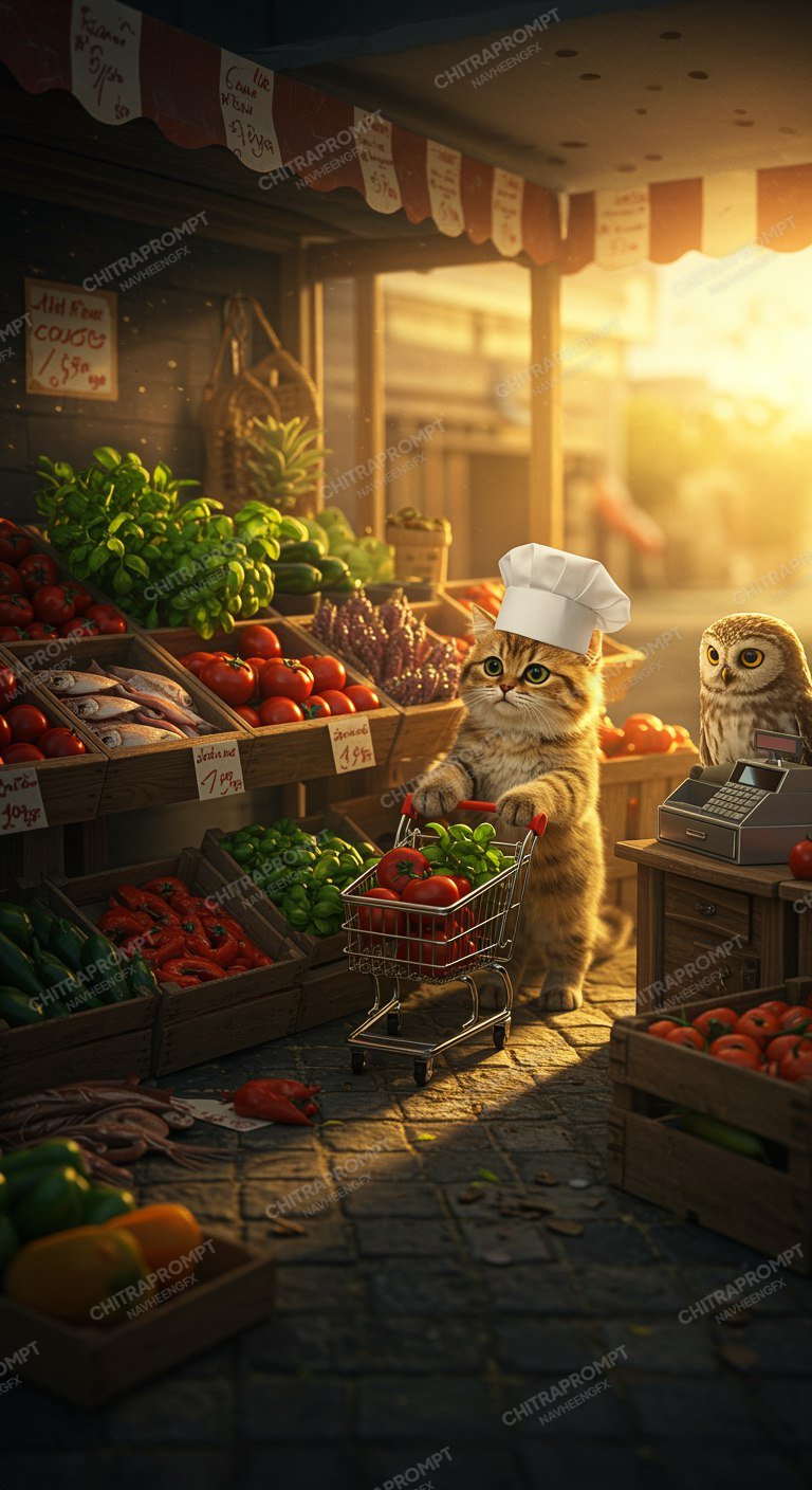 Chef Cat's Whimsical Market Run