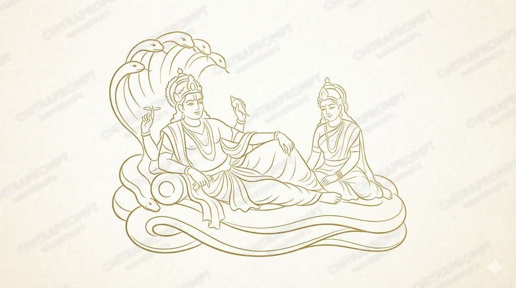 Sacred Gold Vishnu Line Art