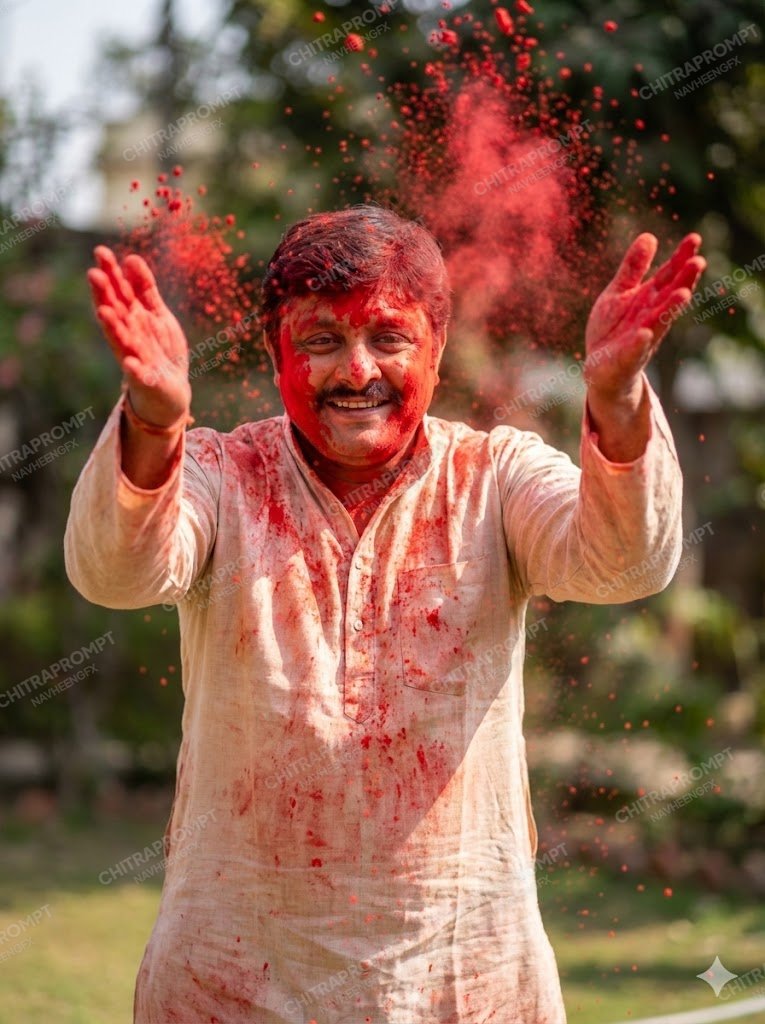 Vibrant Red Holi Portrait
