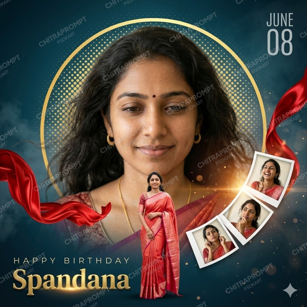 Elegant Cinematic Saree Birthday Design