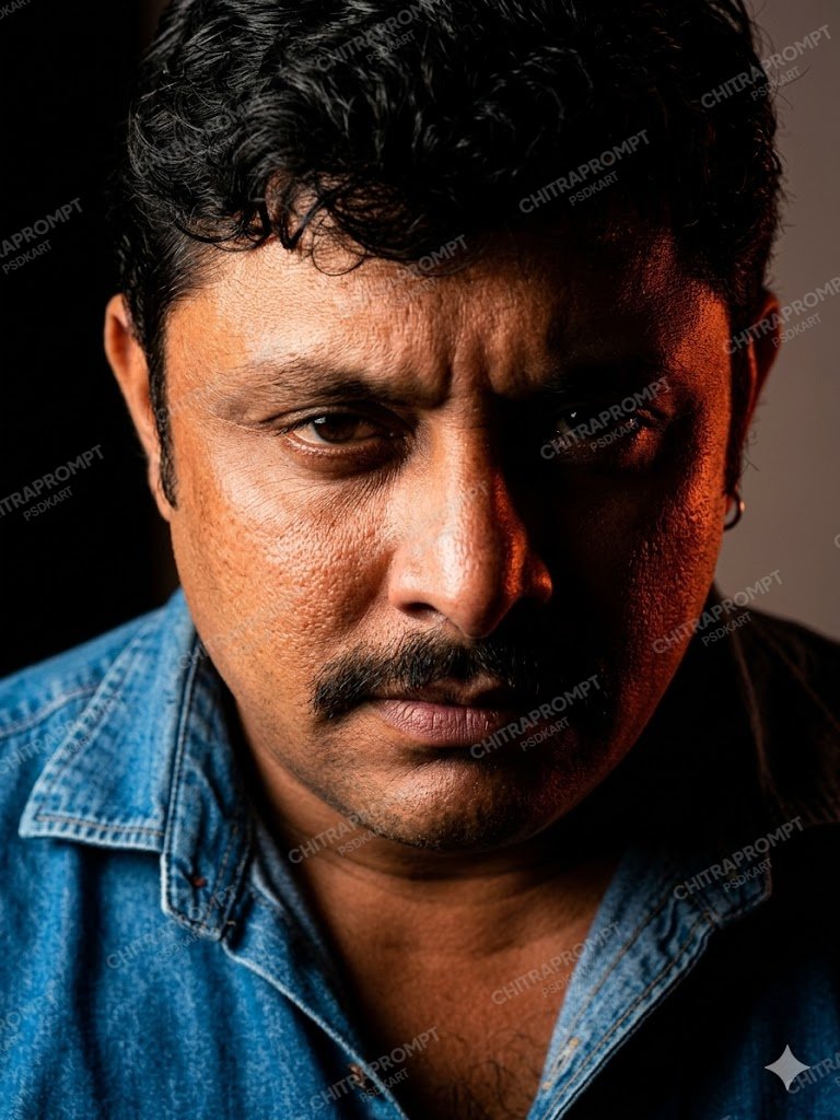 Fiery Chiaroscuro Denim Portrait