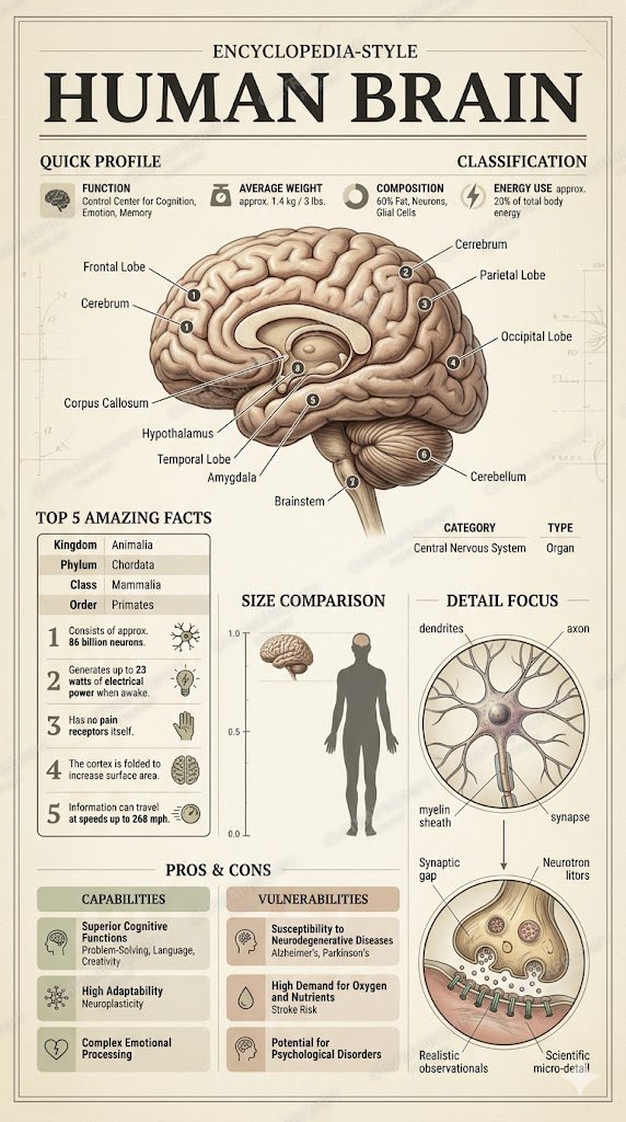 Vintage Human Brain Anatomy Guide