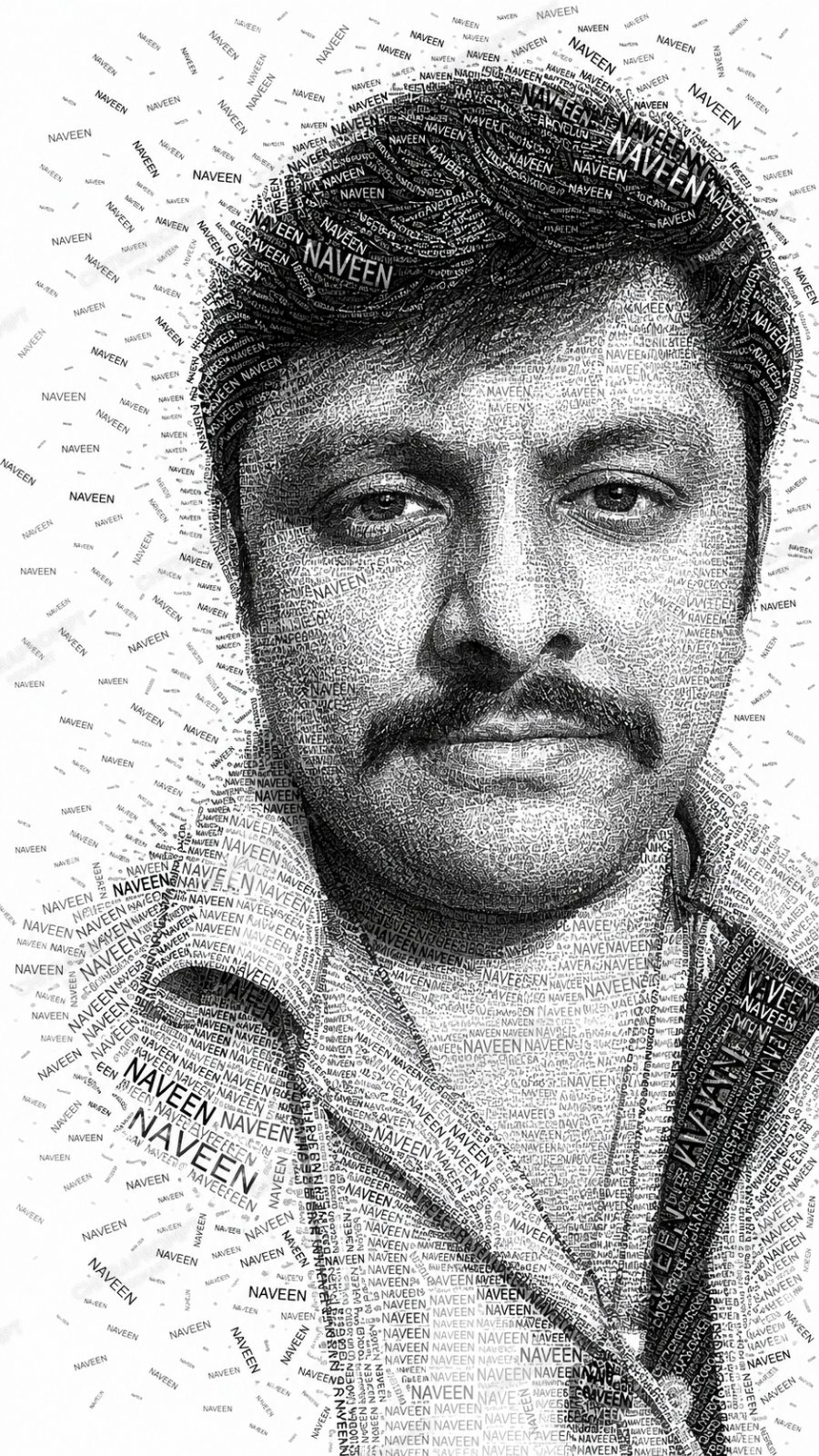 Custom typography portrait art and personalized name text sketch design