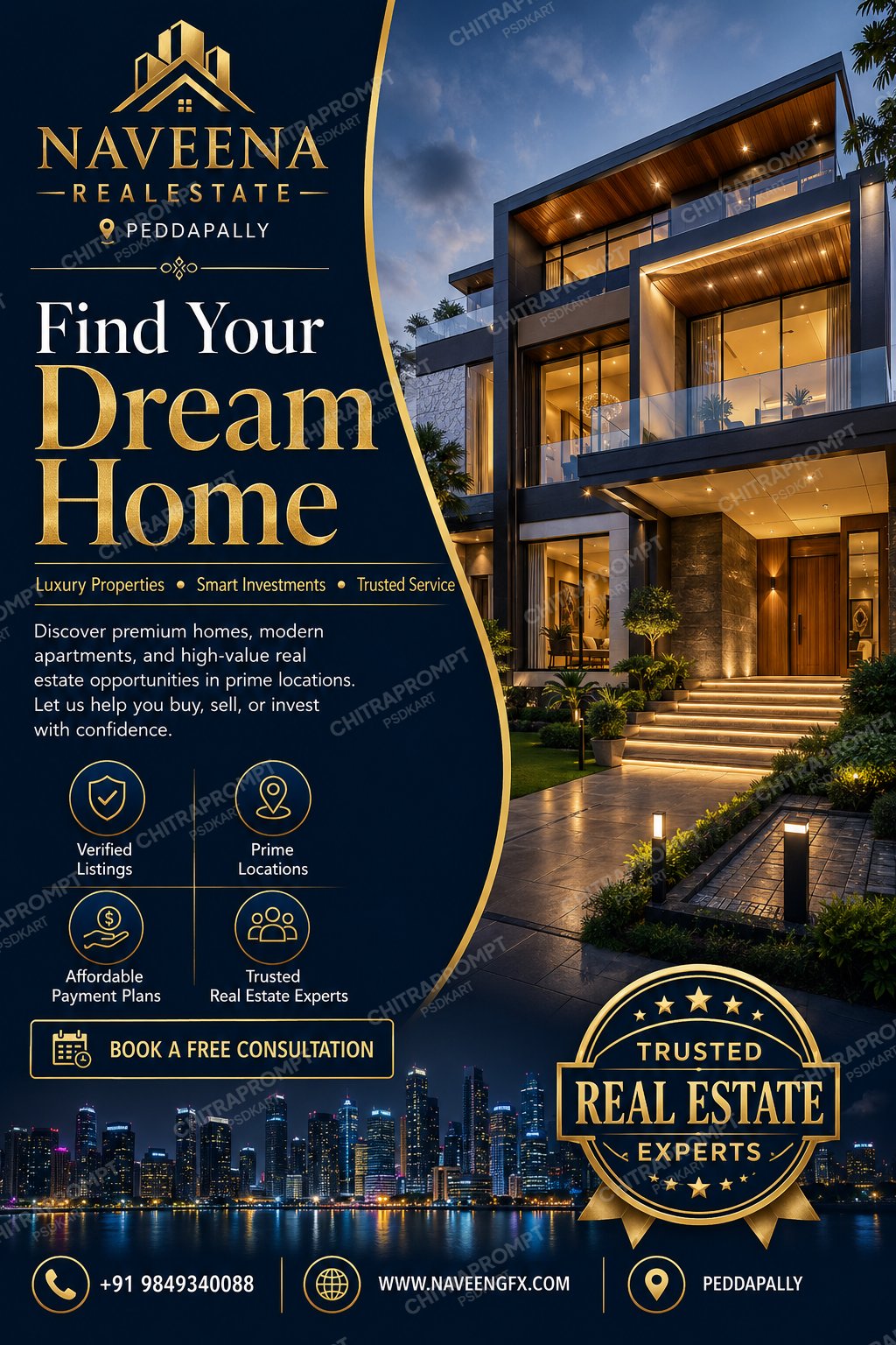 Premium Navy Blue and Gold Real Estate Banner Design – Corporate Property Ad