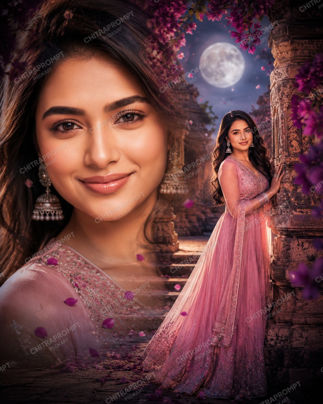 Professional Bridal & Fashion Photography Poster Design – Dreamy Full Moon Background